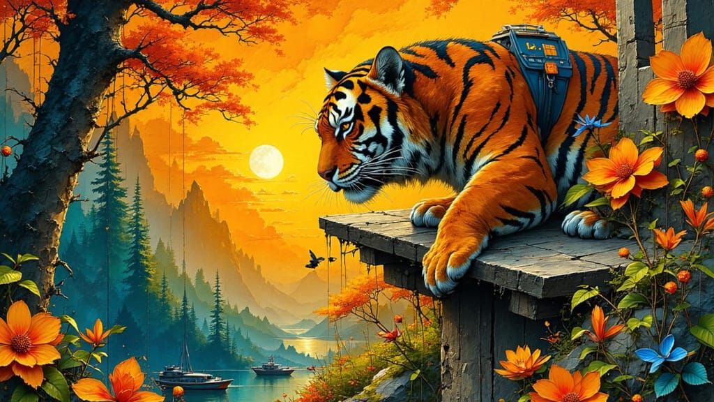 Tiger's Fierce Gaze in a Vibrant Aesthetic