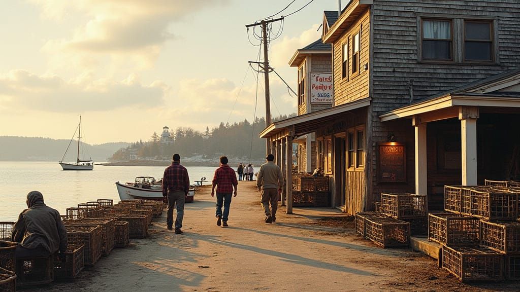 Quaint New England Coastal Town at Golden Hour