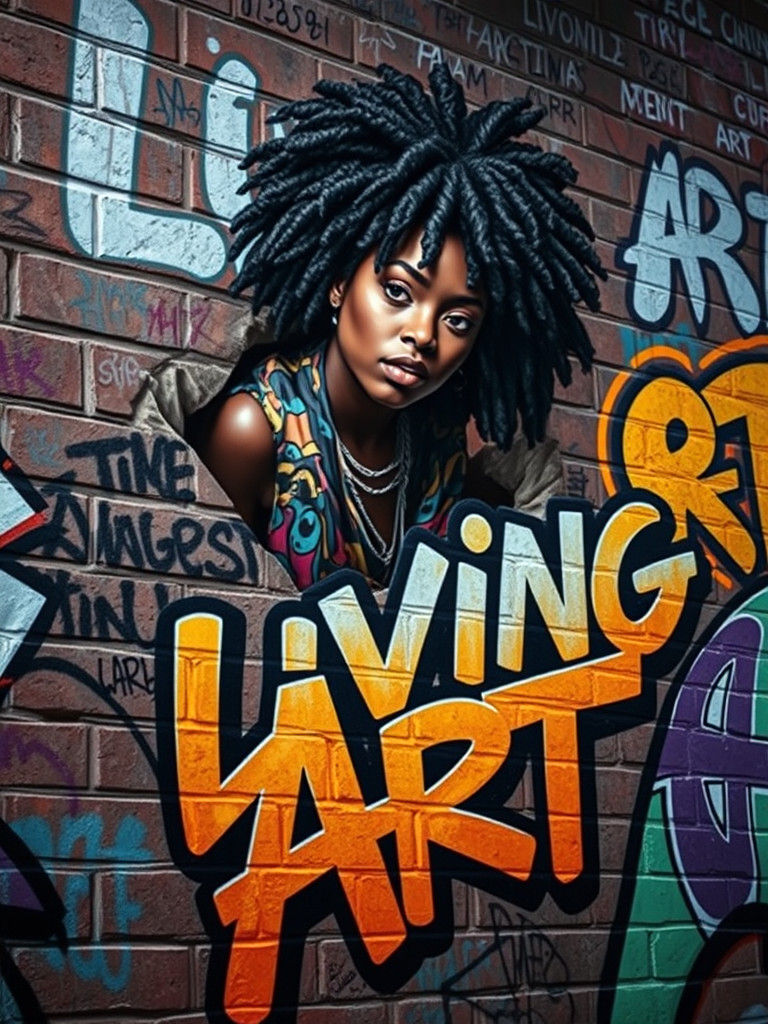 Vibrant Graffiti Mural of Woman Emerging from Wall