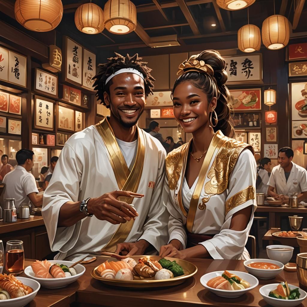 Luxurious Fantasy Encounter in a Sushi Restaurant