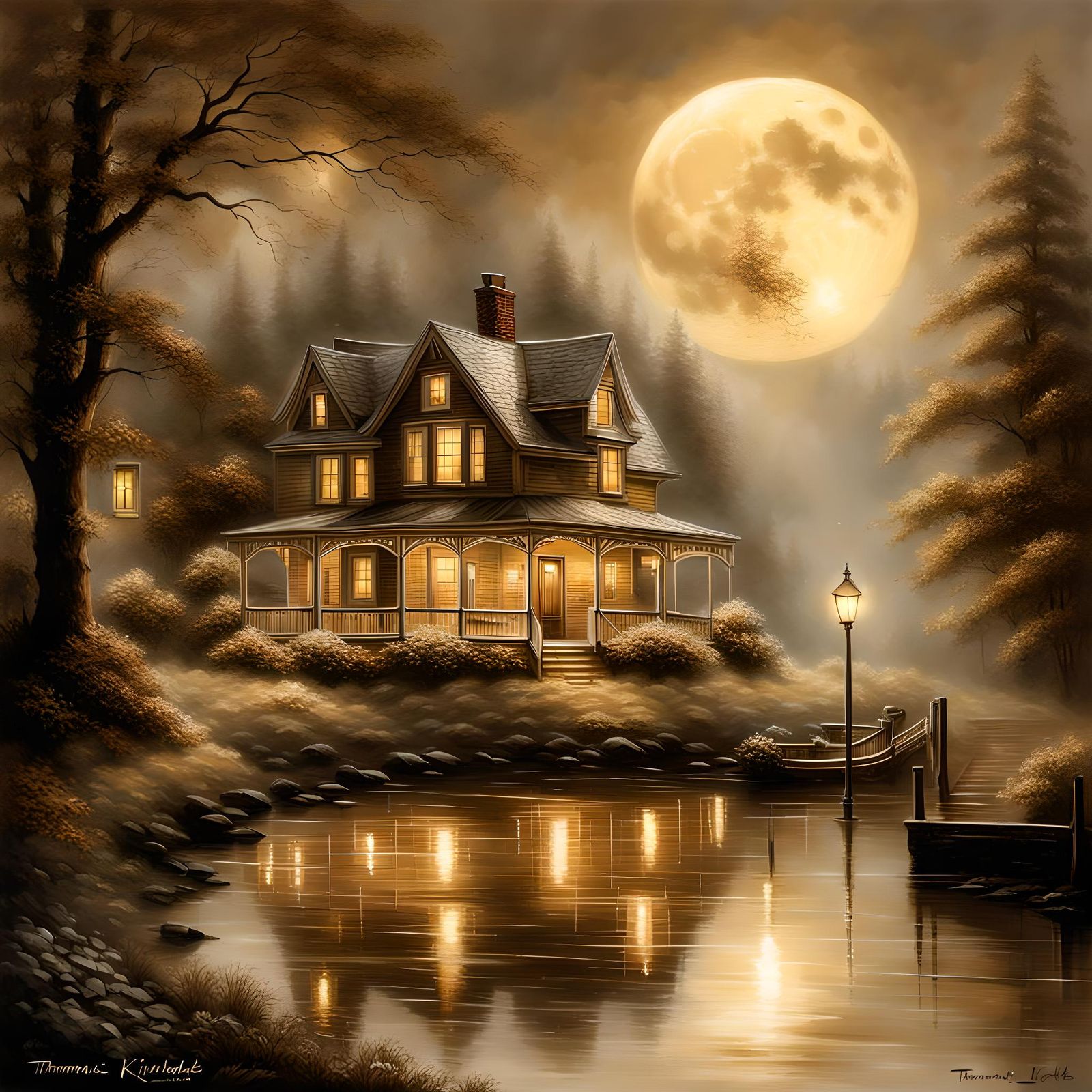 Reflections of a Foggy Full Moon in Sepia