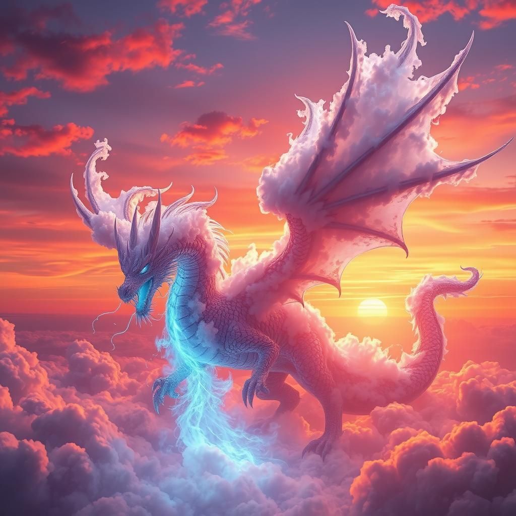 Sunset Cloud Dragon Breathing Blue Fire