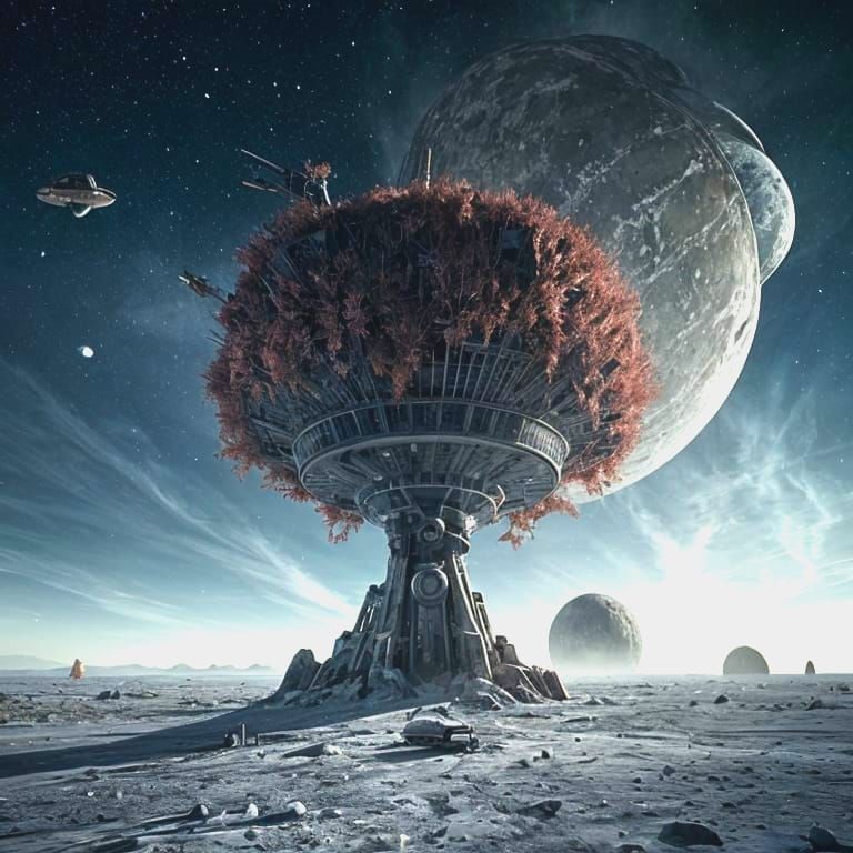 Abandoned Spaceship on Crimson Planet with Alien Moons