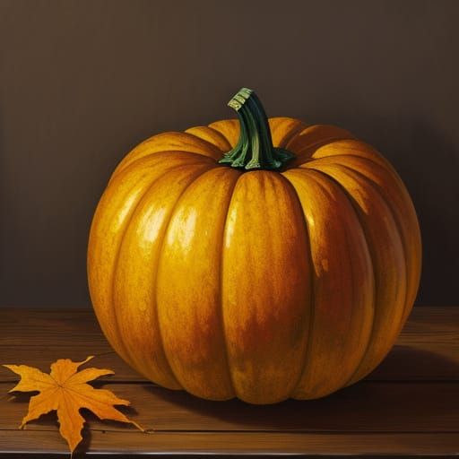 Autumn Pumpkin in Golden Light: Digital Oil Painting
