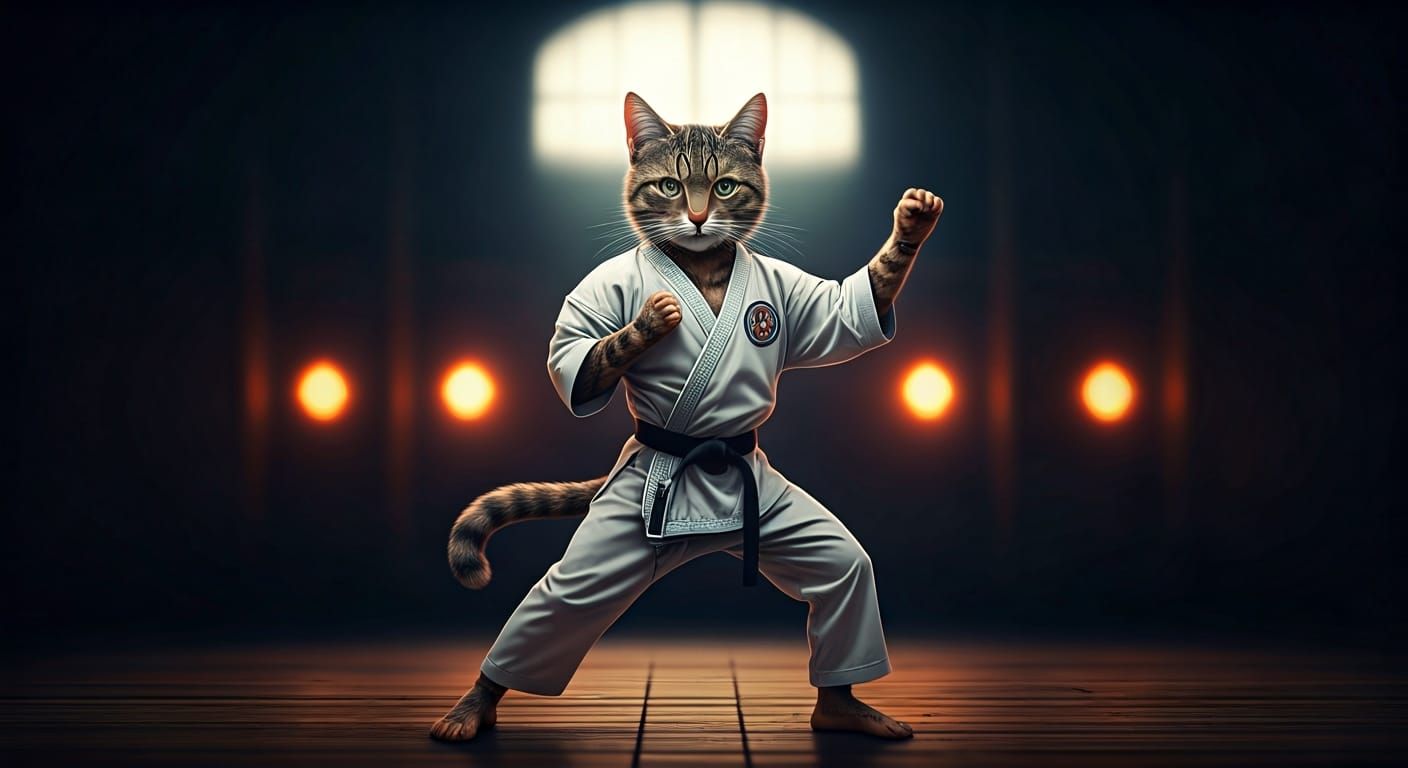 Anthropomorphic Cats Practice Karate in Louis Wain Style