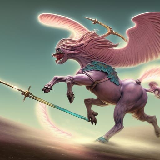 Bellerophon Fighting Chimera in Pastel Watercolors