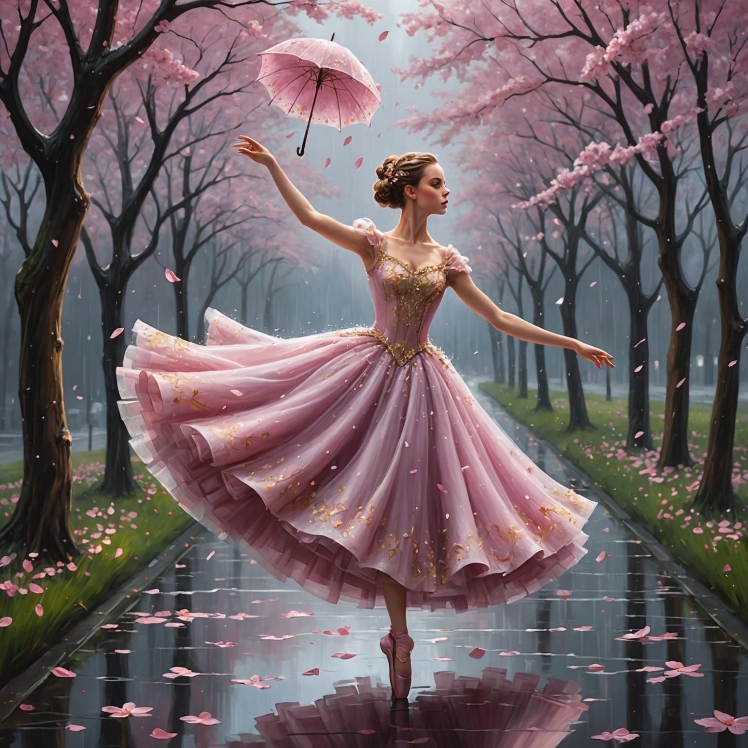 Ballerina's Cherry Blossom Dance: 3D Anime Art