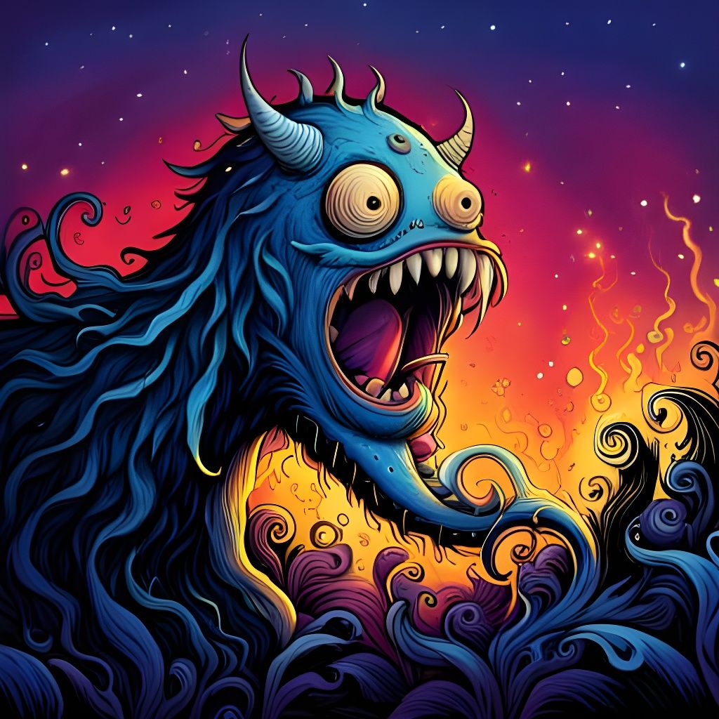 Bizarre Monster in Psychedelic Surrealist Style