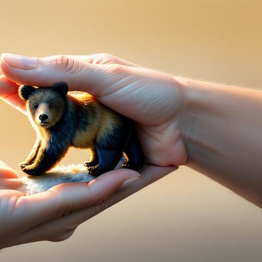 Tiny Bear in Hand: Macro Digital Watercolor