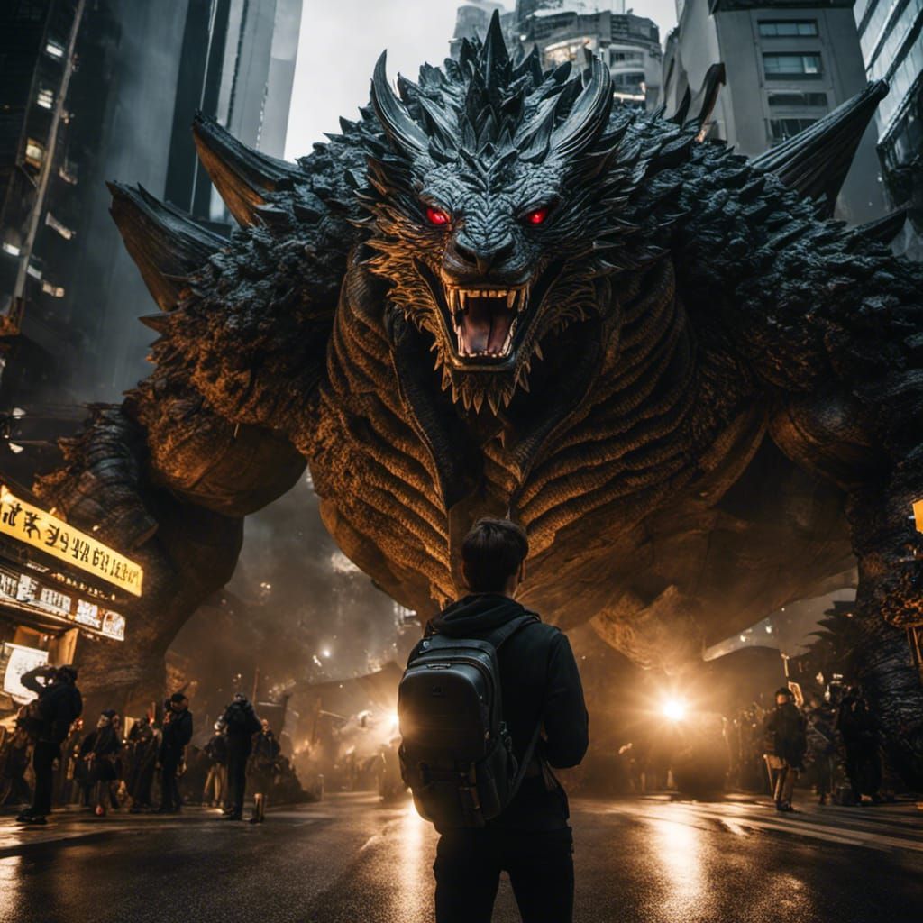 Girl's Selfie with Godzilla Trampling Tokyo