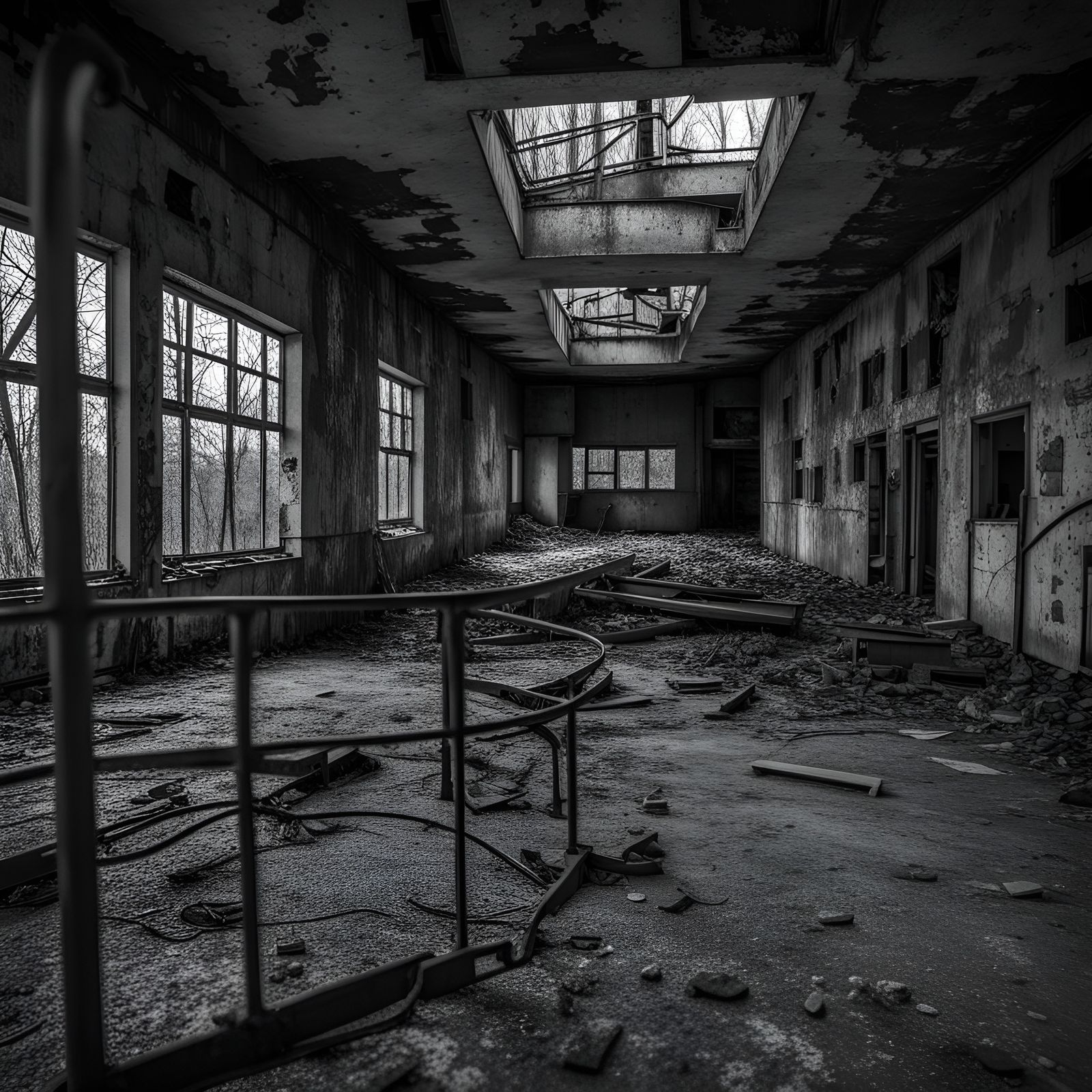 Creepy Chernobyl Playground in Abandoned Greyscale
