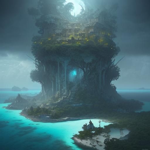 Epic Caribbean Island Digital Matte Painting