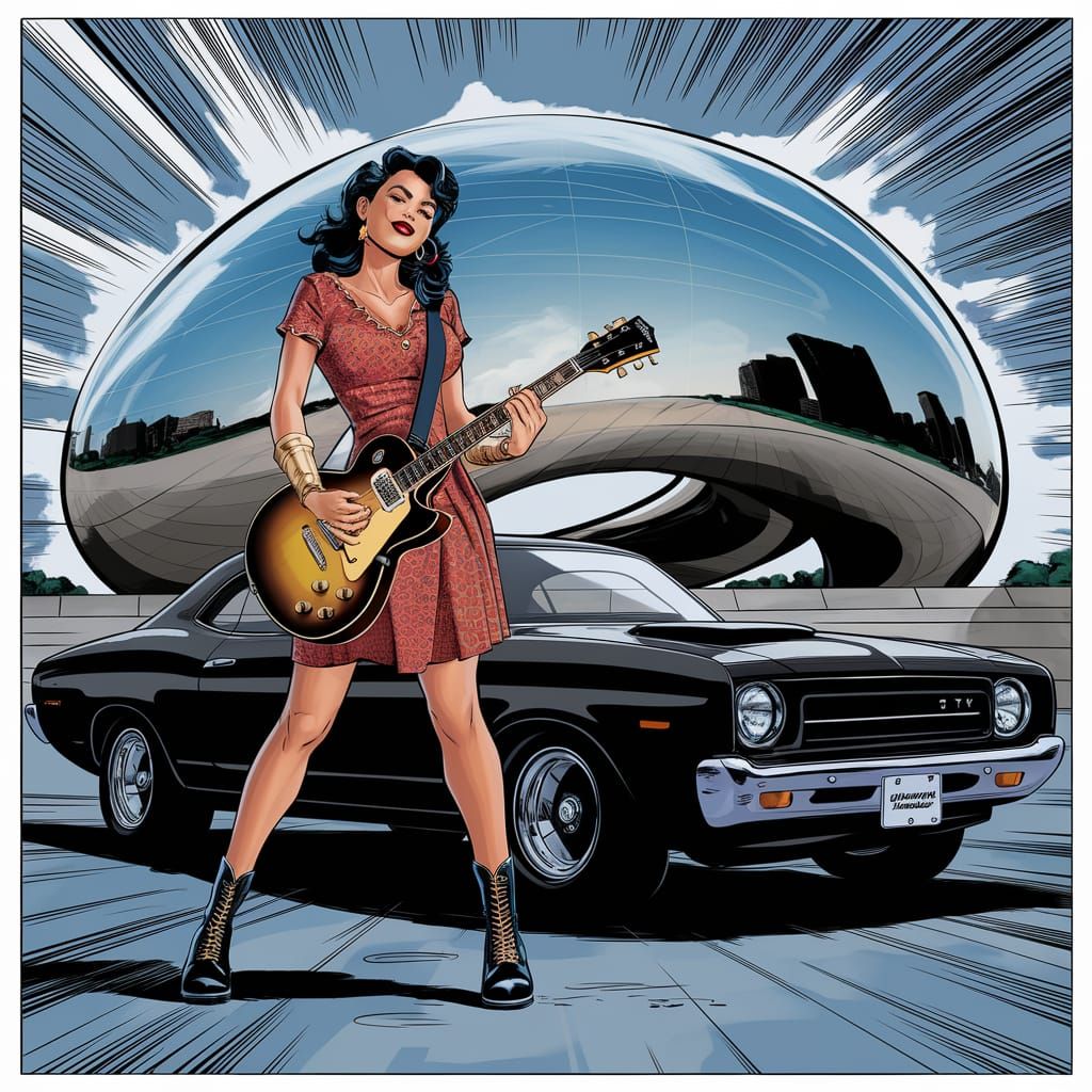 Rockabilly Woman Shreds Guitar by Cloud Gate