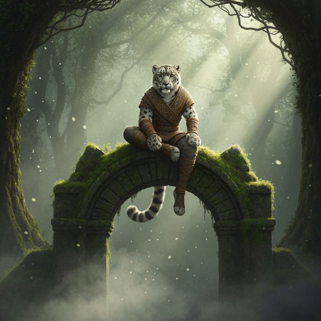 Snow Leopard Warrior in Enchanted Forest