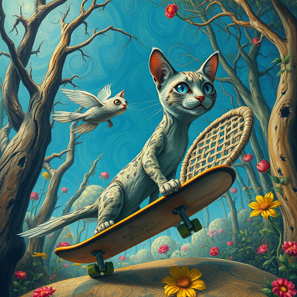 Surrealist Dreamscape with Sky Fish and Fantasy Figures