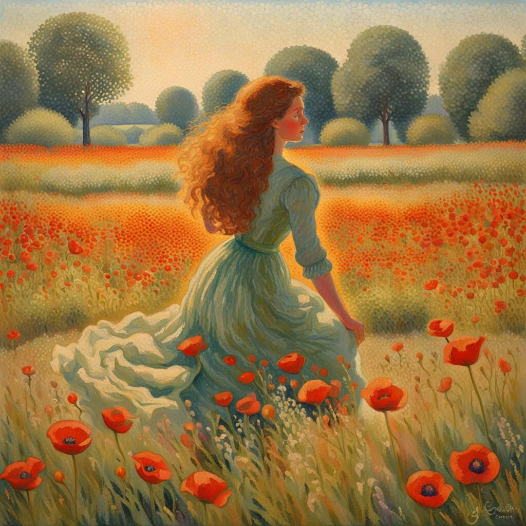 Poppy Field: A Pointillist Impression