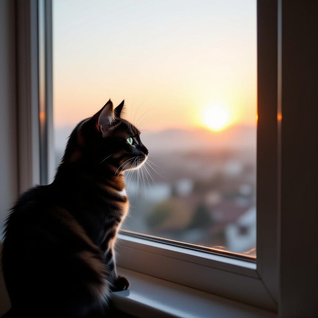 Cinematic Photograph of a Black Cat at Dawn