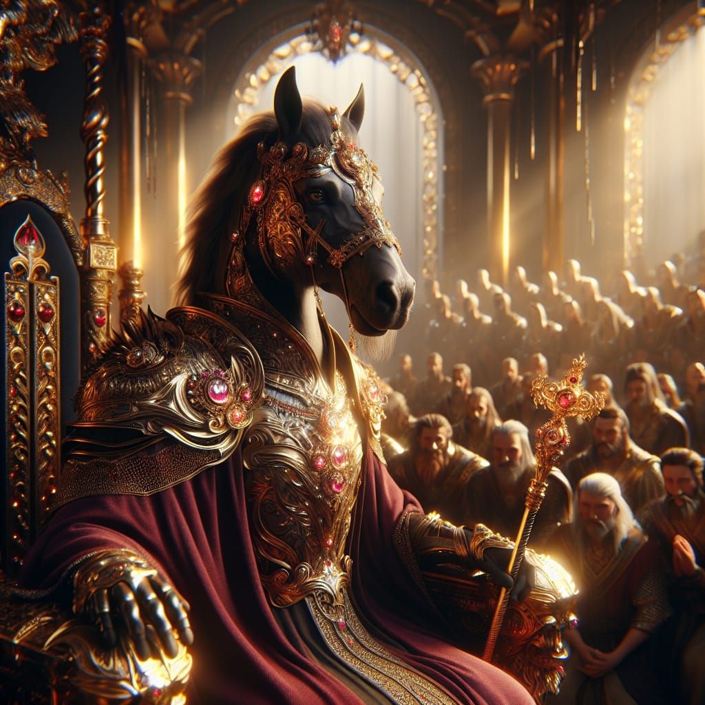 Armored Horse King on Throne in Royal Court