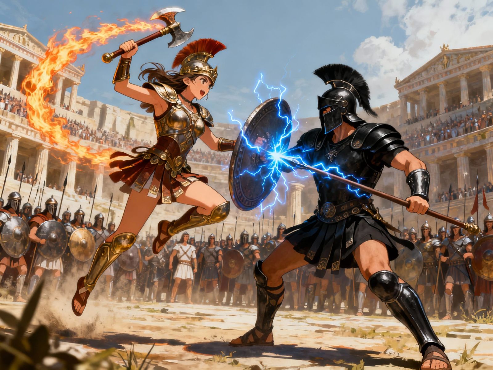 Anime Duel in Trojan War with Flaming Axe