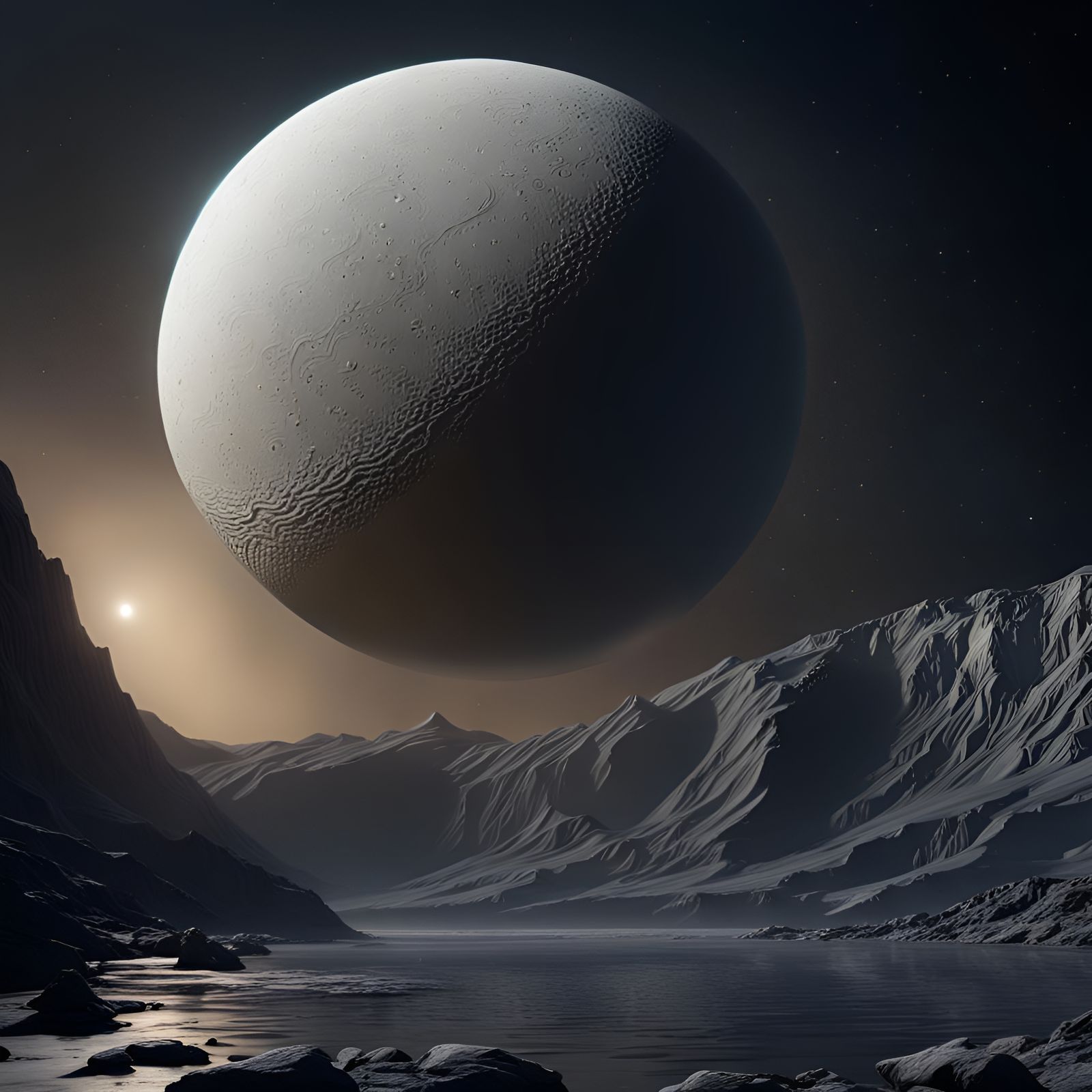 Enceladus in Front of Saturn in Realistic 4K