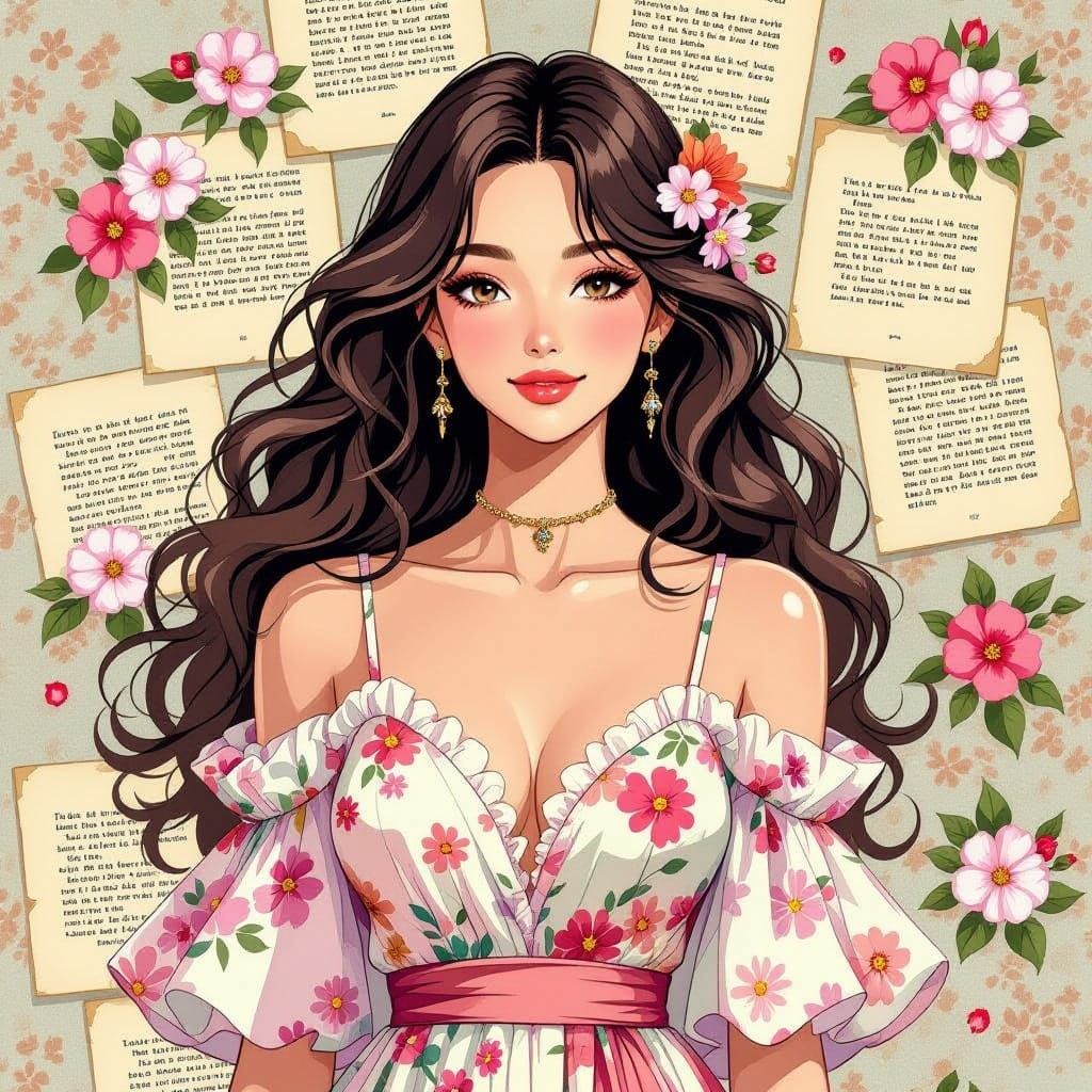 Woman with Floral Scarf in Dreamy Aesthetic