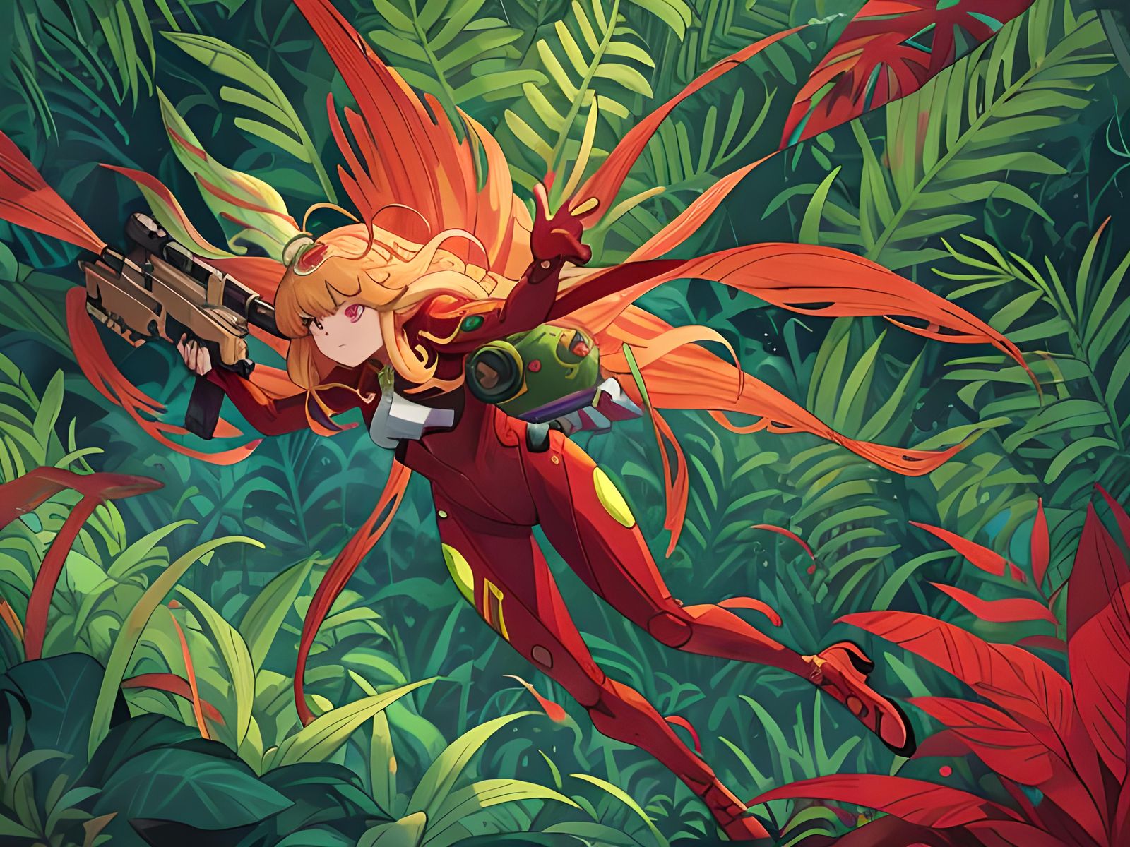 Barbarella in Spacesuit Running Through Alien Jungle