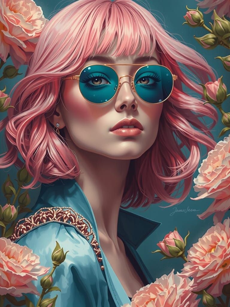 Woman with Pink Hair in Abstract Brushwork Style