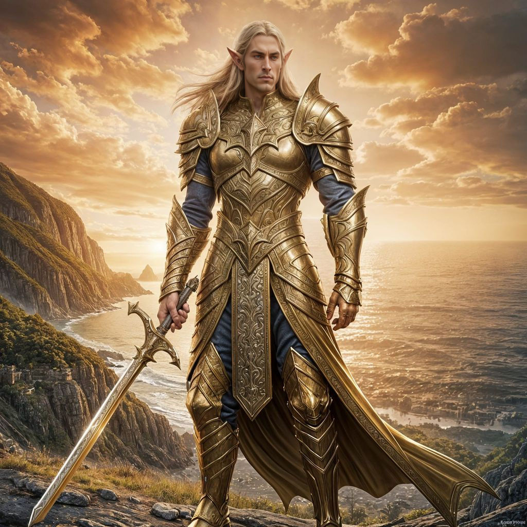 Golden Elven Swordsman on Coast