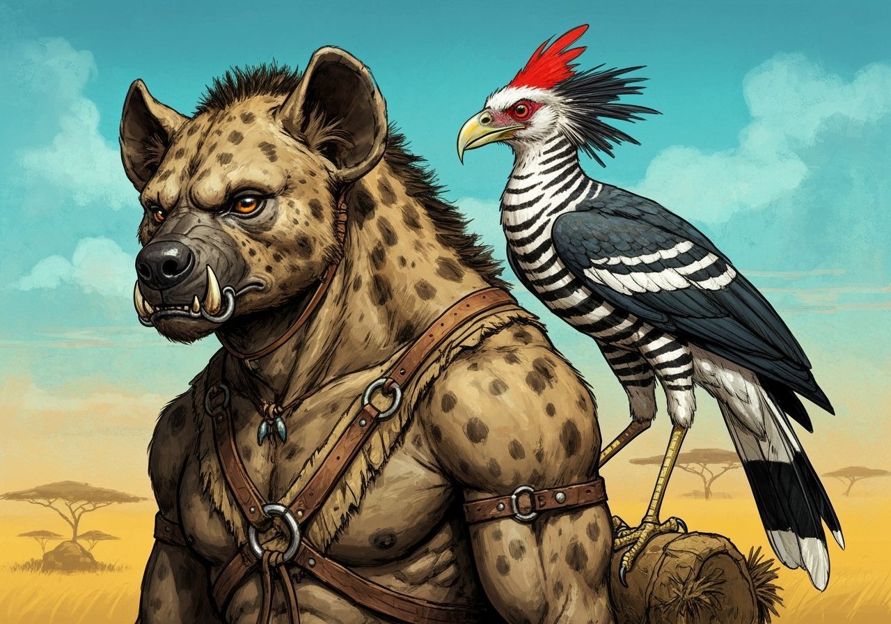 Hyena Humanoid with Terrorbird on Savanna