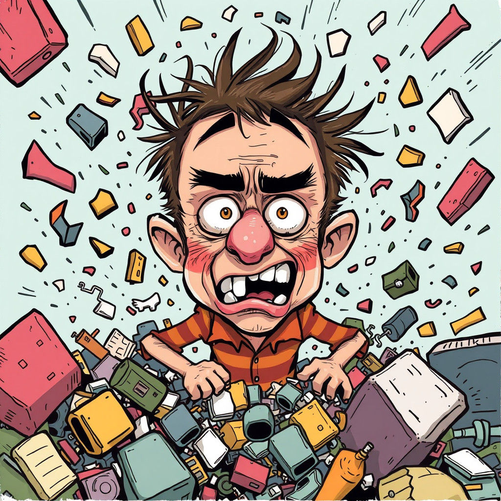 Cartoon Character in Comical Mayhem Illustration