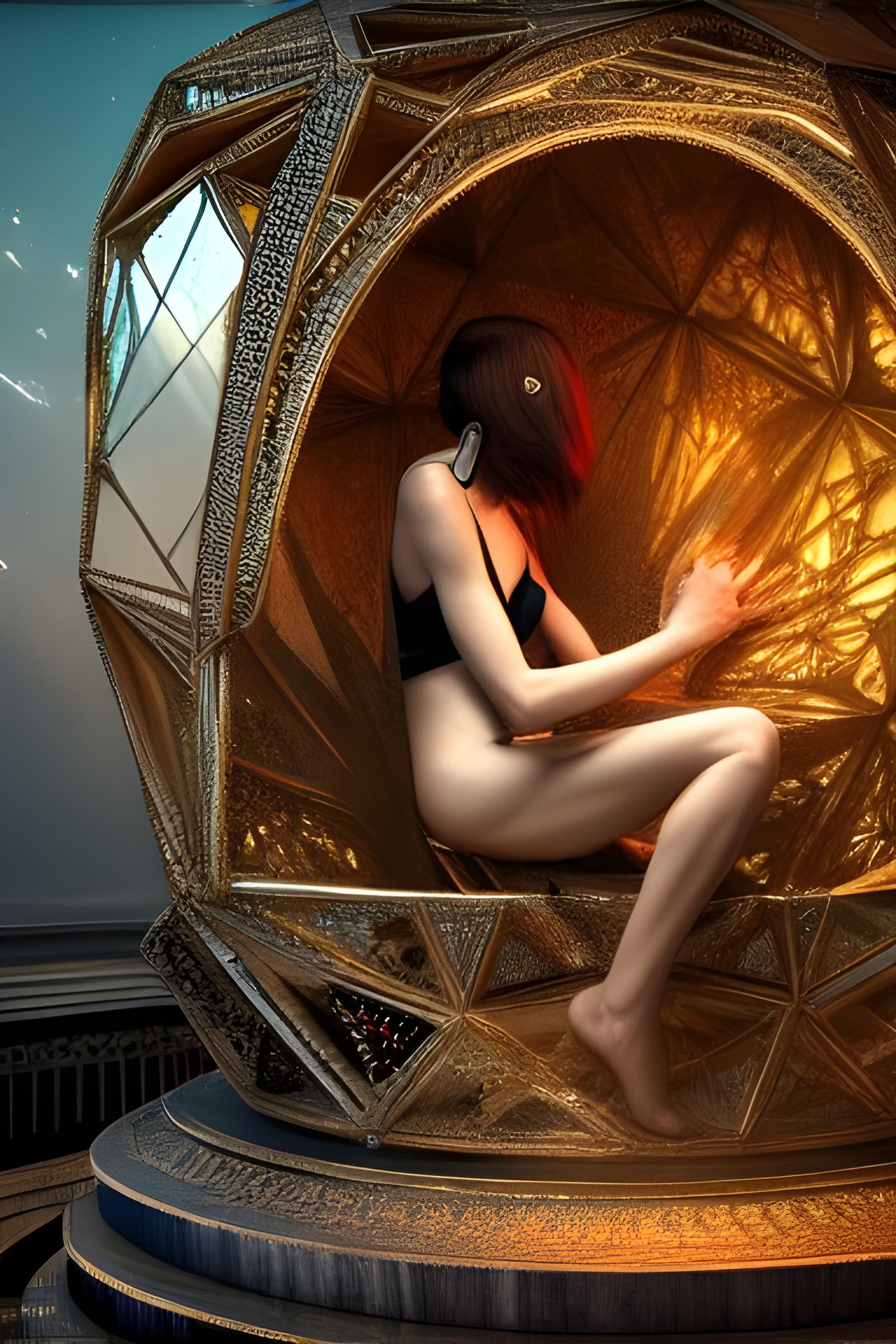 Figure Enshrined Inside Geode: Hyperdetailed Digital Art