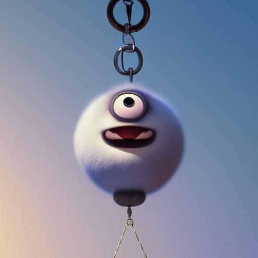 Fuzzy Animal Hanging From Chain in Pixar Style