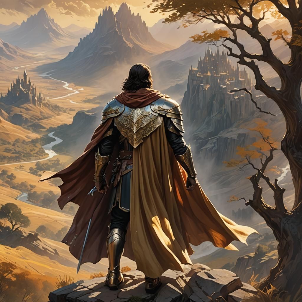 Fantasy Warrior in Mystical Landscape, Comic Book Art