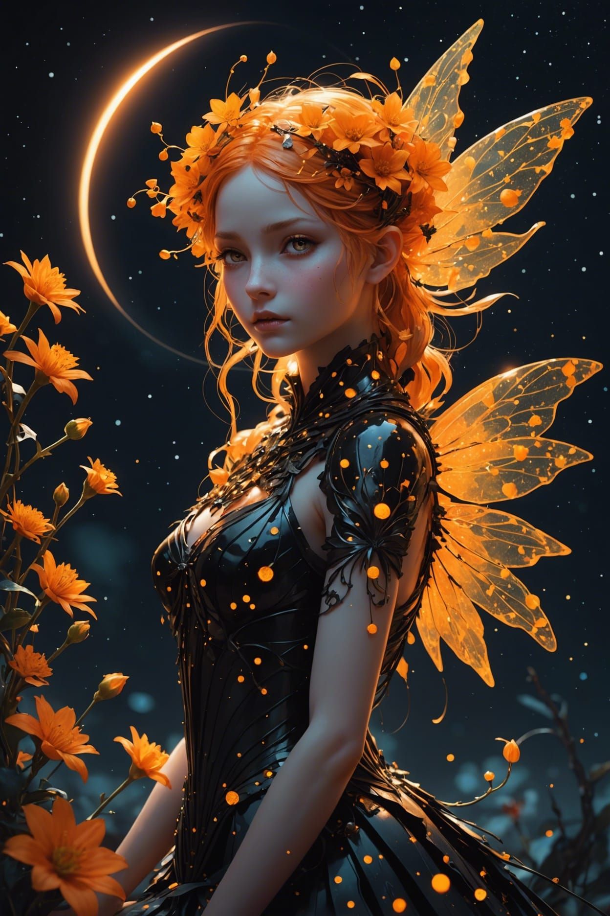 Bioluminescent Fairy During Solar Eclipse, Digital Art