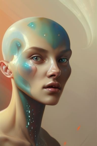 Alien Portrait with Fish Scales in Art Nouveau Style