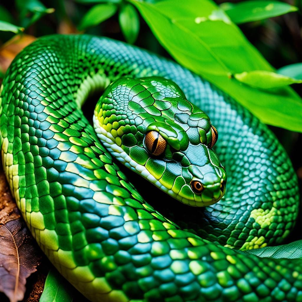 Emerald Snake in Tropical Rainforest: Wildlife Photography