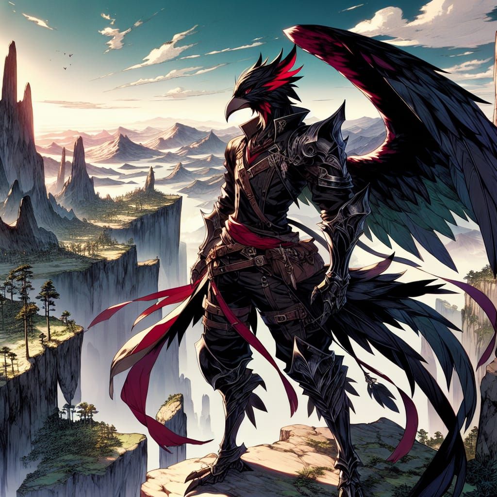 Epic Bird-Humanoid Warrior in Anime Style
