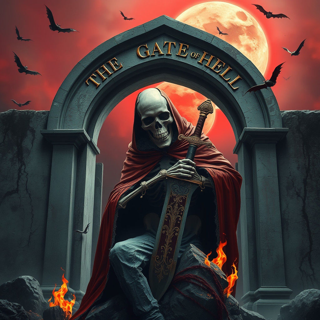 Gothic Cemetery Gate with Skeleton Guard