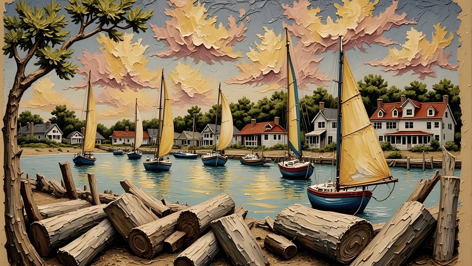 Impasto Oil Painting of a Ship at Sea