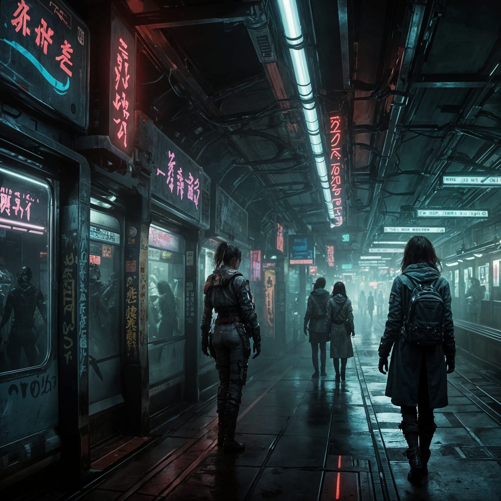 Cyberpunk Woman in Abandoned Subway Station