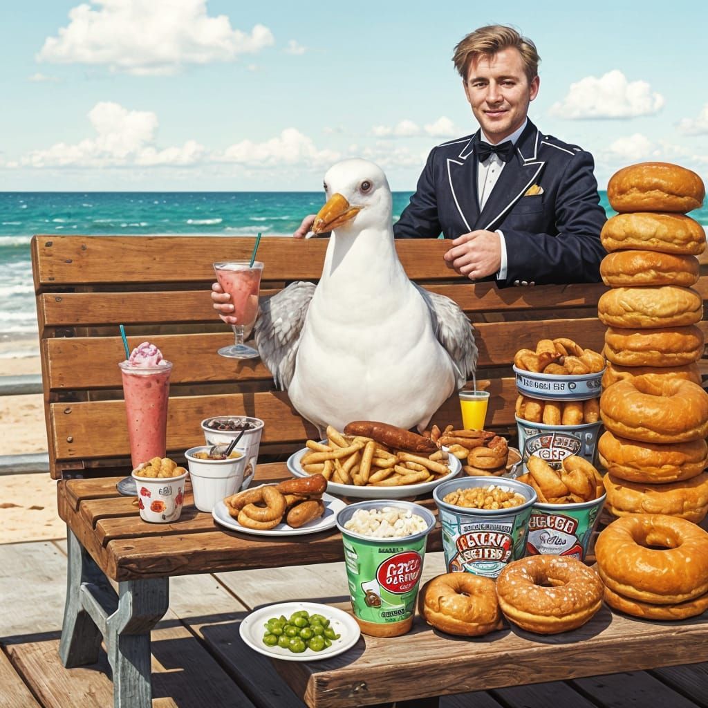 Seaside Seagull Enjoying a Feast in Style