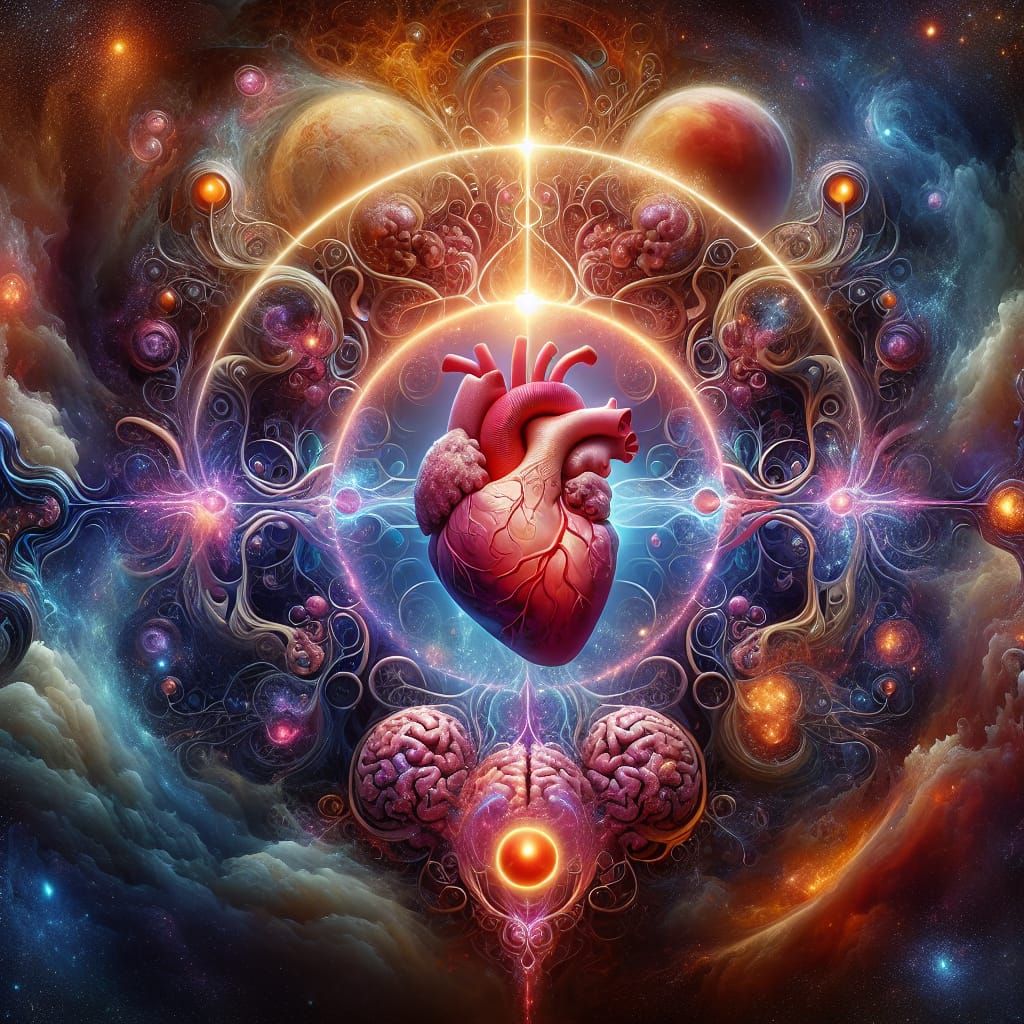 Glowing Heart and Brain: Fantasy Science Harmony