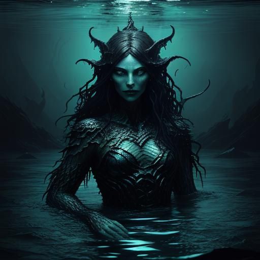 Terrifying Mermaid in Dark Fantasy Art Style