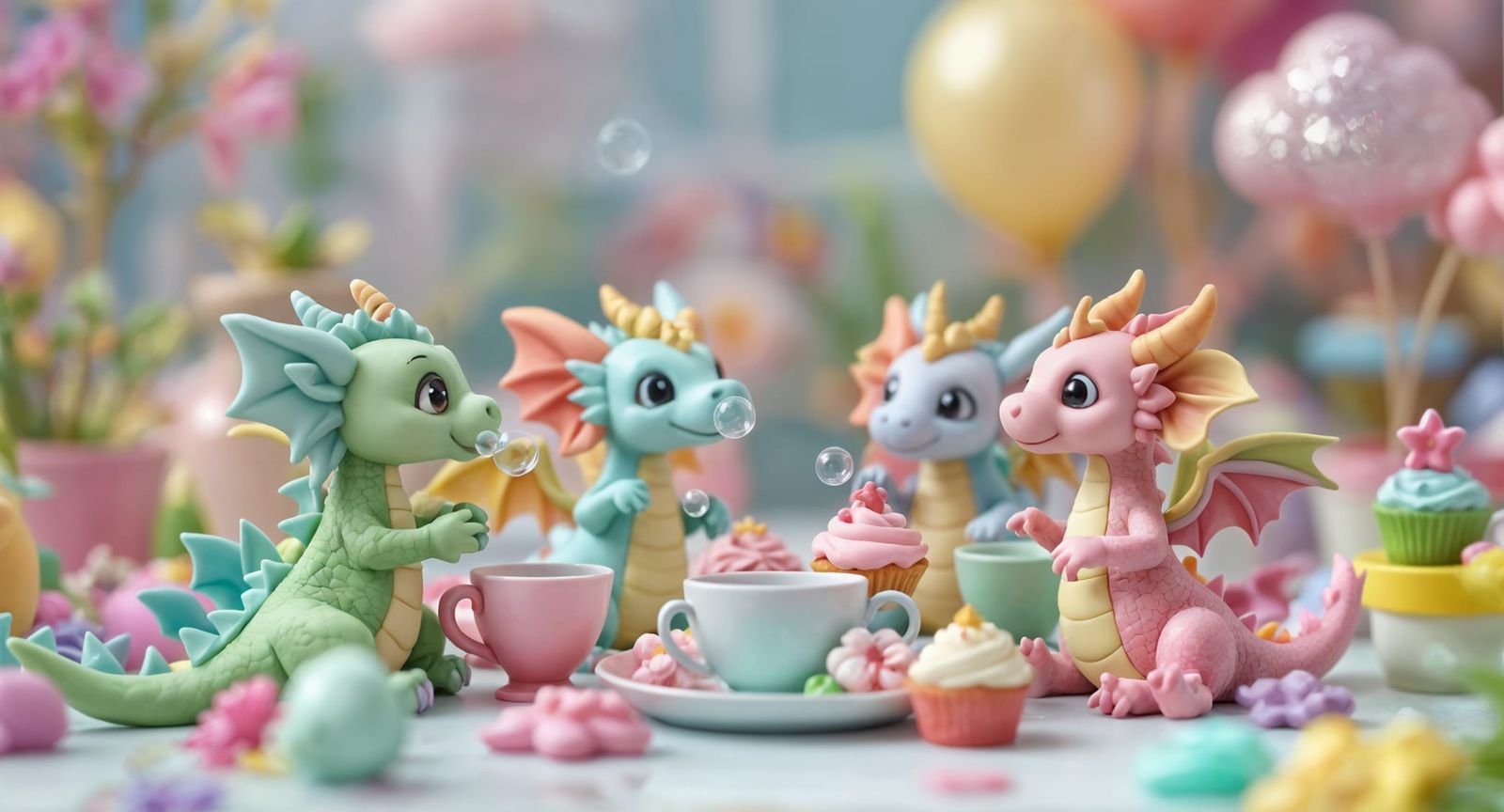 Playful Playdough Dragons Have a Whimsical Tea Party