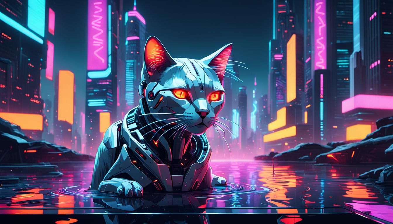 robotic cat with cyber laser eyes