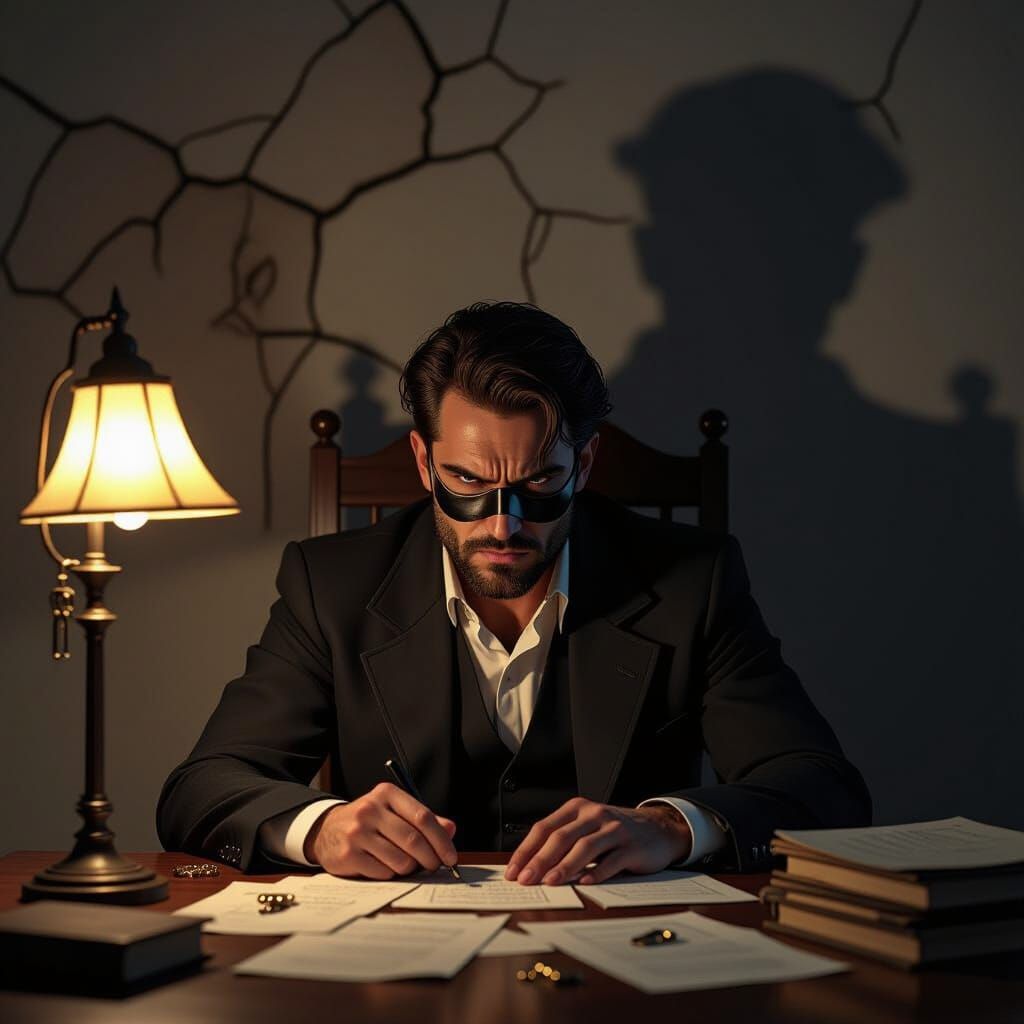 Mysterious Masked Man in Dramatic Chiaroscuro