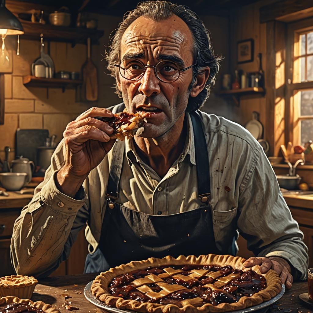 Hyperrealistic Digital Art: Man Eating Pie