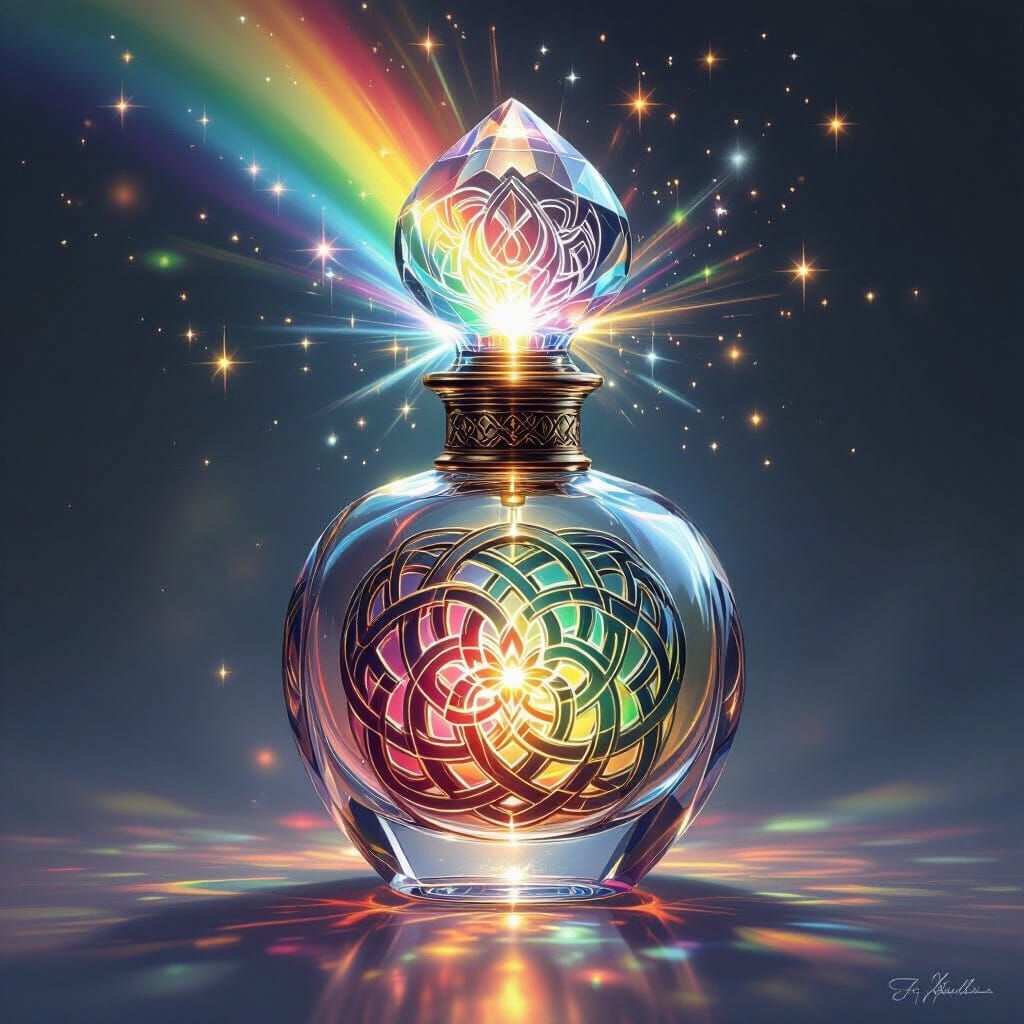 Antique Perfume Bottle with Rainbow Burst