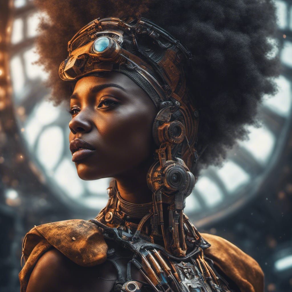 Intricate Afrofuturistic Vision in Hyperrealistic Style