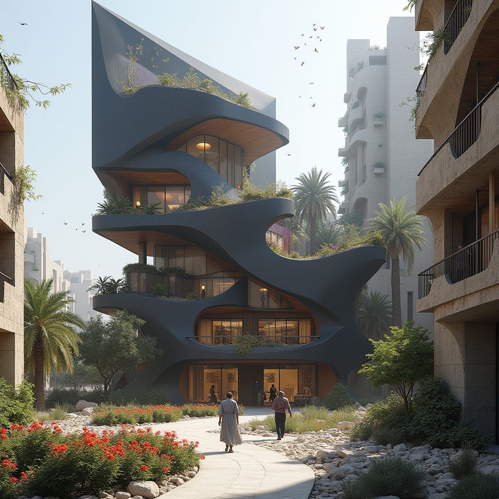 Futuristic Organic Cityscape with Interconnected Buildings a...